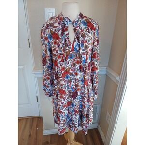 LOFT Paisley Viscose Tie Neck Midi Dress Size MP